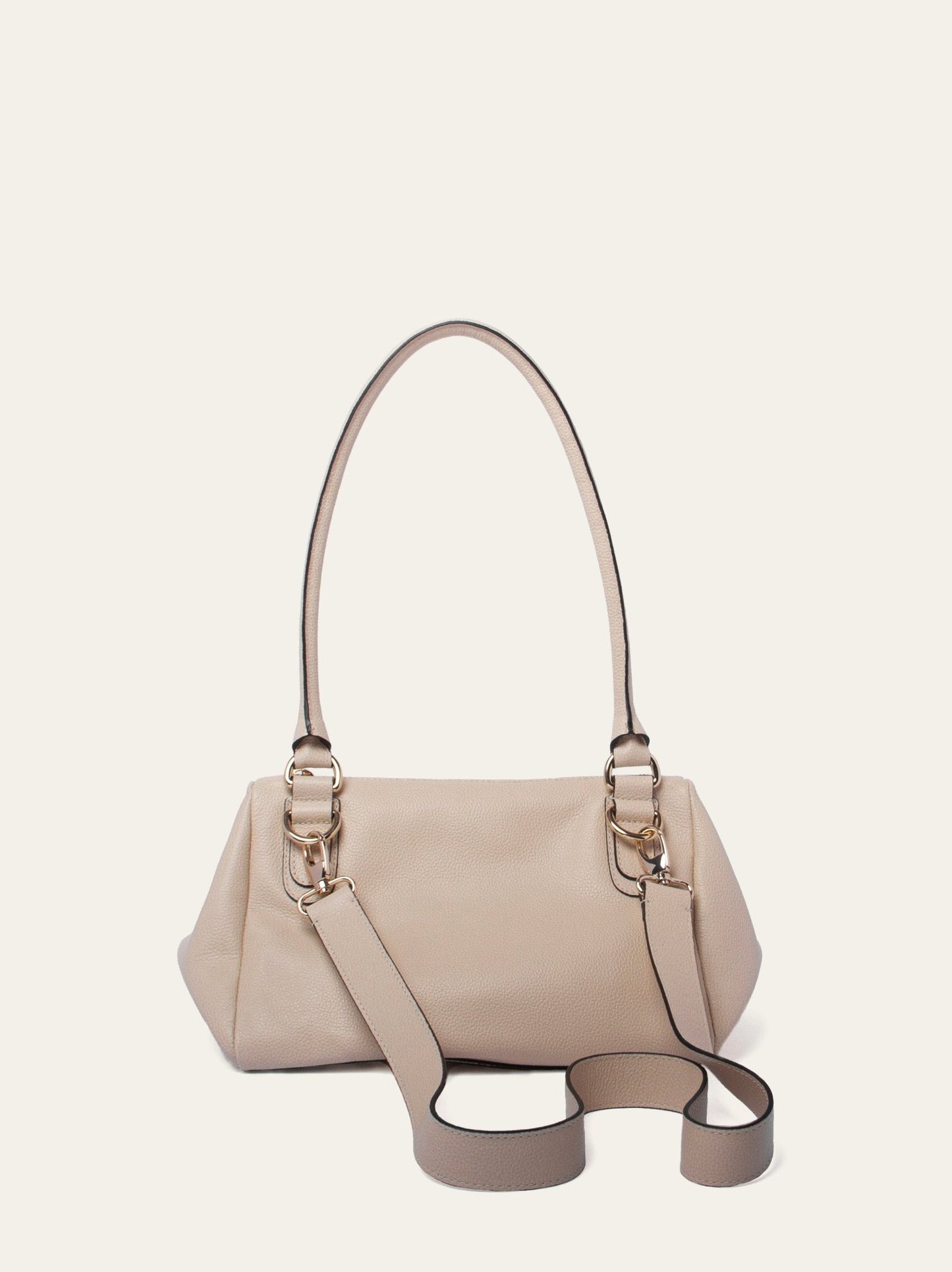 Vista trasera del bolso estructurado de piel de vacuno en tono arena
